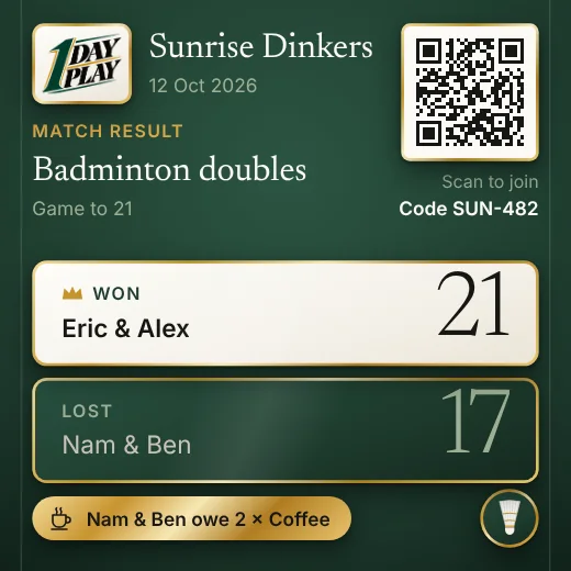Badminton result image, 21–17